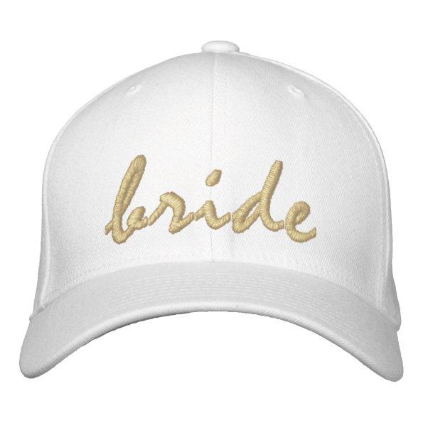 White and Gold Bride Embroidered Baseball Cap