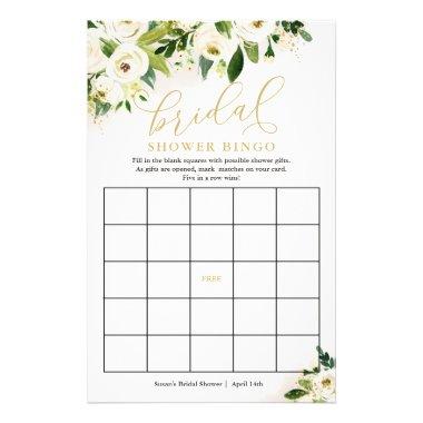 White and Gold Floral Bridal Bingo Paper Game Invitations
