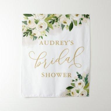 White and Gold Floral Bridal Shower Backdrop