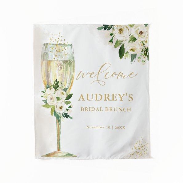 White and Gold Floral Champagne Glass Welcome Tapestry