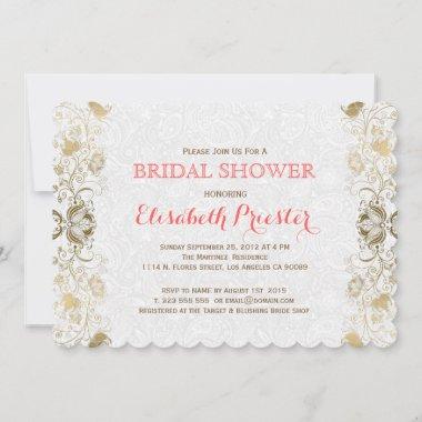 White And Gold Lace Bridal Shower Invite