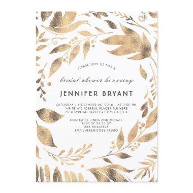 White and Gold Leaves Laurel Fall Bridal Shower Invitations