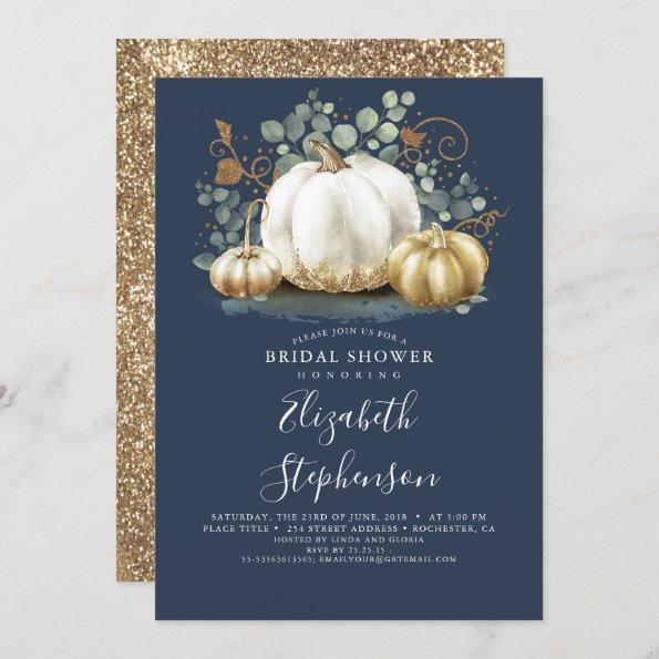White and Gold Pumpkins Fall Bridal Shower Invitat Invitations