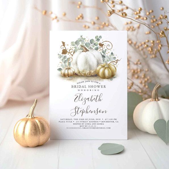 White and Gold Pumpkins Fall Bridal Shower Invitations