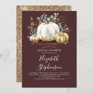 White and Gold Pumpkins Fall Bridal Shower Invitations