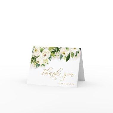 White and Gold Watercolor Floral Personalized Thank You