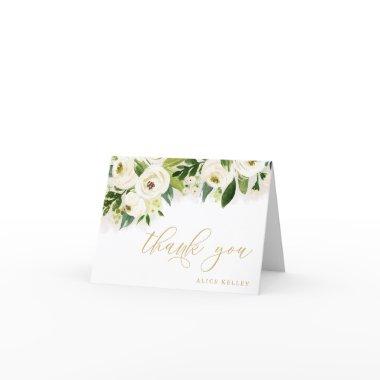 White and Gold Watercolor Floral Personalized Thank You Invitations