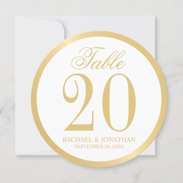 White and Gold Wedding Circle Table Number Card