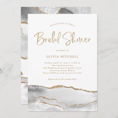 White and Gray Agate with Gold | Bridal Shower Invitations