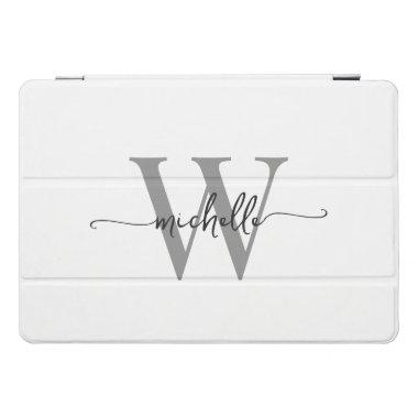 White And Gray Personalized Monogram Name Script iPad Pro Cover
