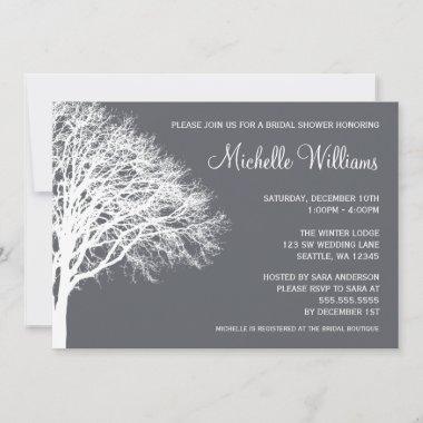 White and Gray Winter Oak Bridal Shower Invitations