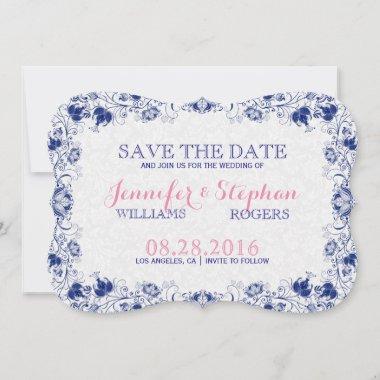 White And Navy Blue Lace Bridal Shower Invite 2
