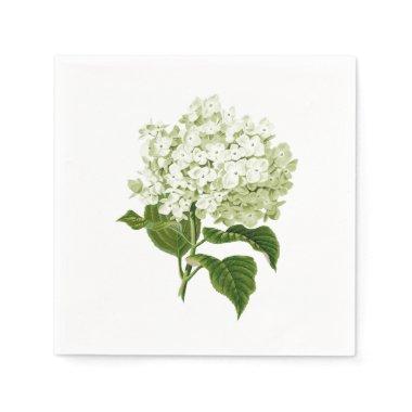 White and Pale Green Antique Hydrangea Flower Napkins