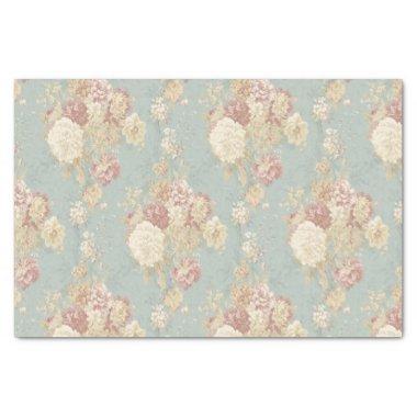 White and Pink Blush Roses on Blue background Tissue Paper