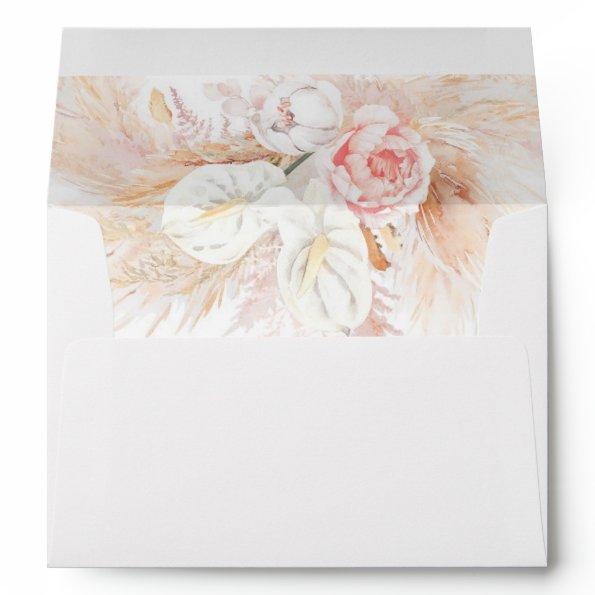 White and Pink Flowers Pampas Grass Elegant Boho Envelope