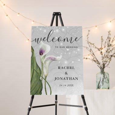 White and Purple Calla Lily Welcome Wedding Foam Board