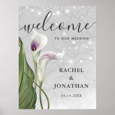 White and Purple Calla Lily Welcome Wedding Poster