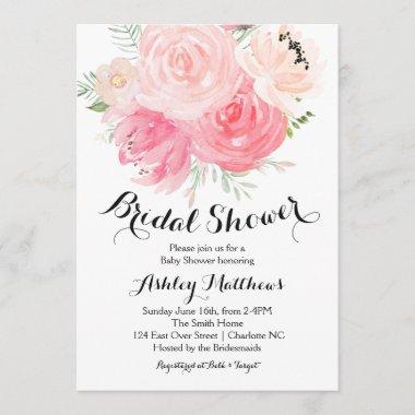 white and purple Floral Bridal Shower Invitations