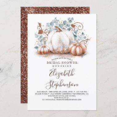 White and Rose Gold Pumpkins Fall Bridal Shower Invitations