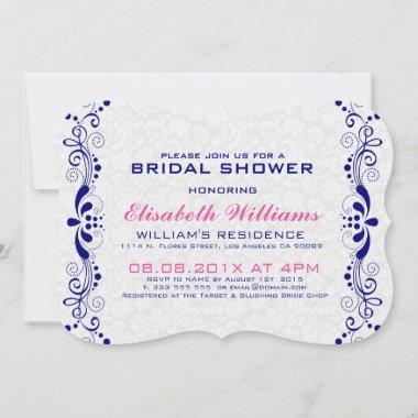 White And Royal Blue Lace Bridal Shower Invite 2
