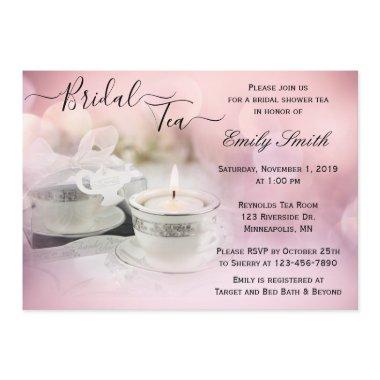 White and Silver Teacup on Pink Bridal Shower Tea Invitations