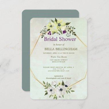 White and Yellow Floral with Gold Bridal Shower Invitations
