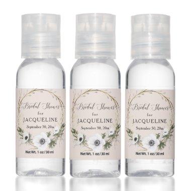 White Anemone Blush Floral Wreath Bridal Shower Hand Sanitizer