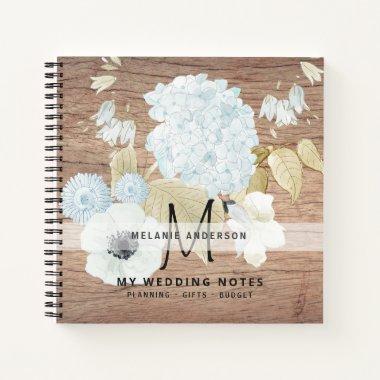 White Anemone Floral Wedding Newly Weds Monogram Notebook