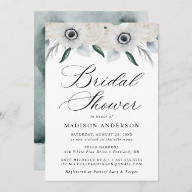 White Anemones and Roses Bridal Shower Invitations