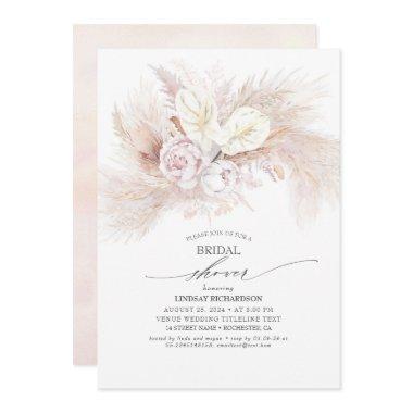 White Anthurium and Pampas Grass Bridal Shower Invitations