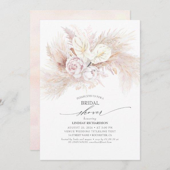 White Anthurium and Pampas Grass Bridal Shower Invitations