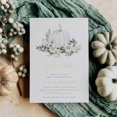 White Autumn Pumpkin Greenery Bridal Shower Foil Invitations