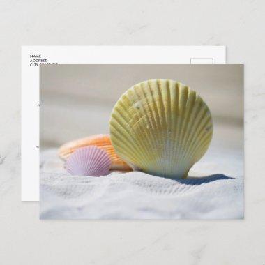 White Beach Sand with Seashells Bridal Shower Invitation PostInvitations