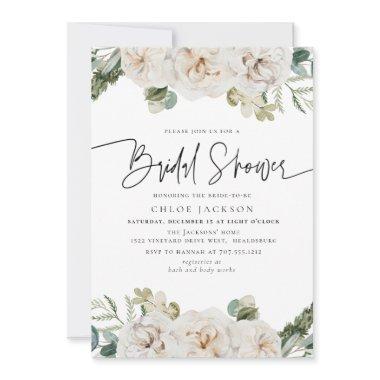 White Beige Floral Winter Greenery
