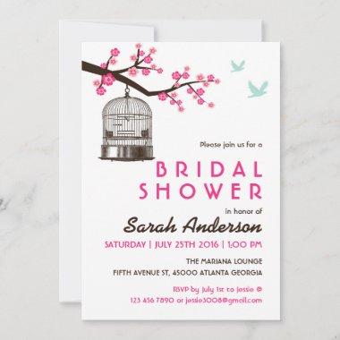 White Bird Cage Floral Bridal Shower Invitations