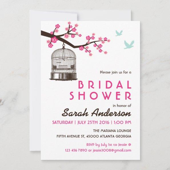 White Bird Cage Floral Bridal Shower Invitations