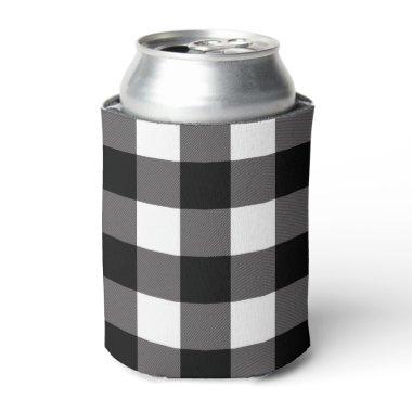 White & Black Checkered Squares Buffalo Plaid Can Cooler