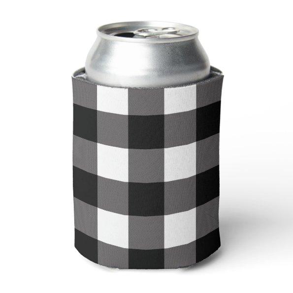 White & Black Checkered Squares Buffalo Plaid Can Cooler
