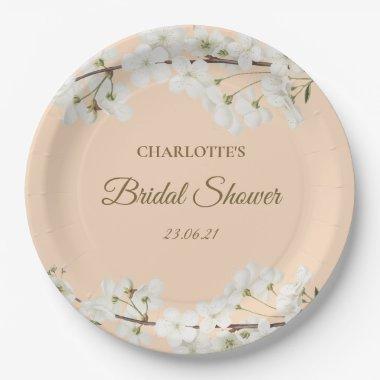 White Blossom Bridal Shower Paper Plates