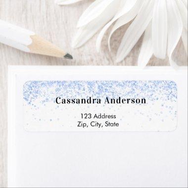 White blue glitter glamorous return address label