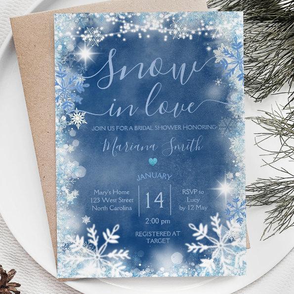 White Blue Snow in Love Snowflake Bridal Shower Invitations