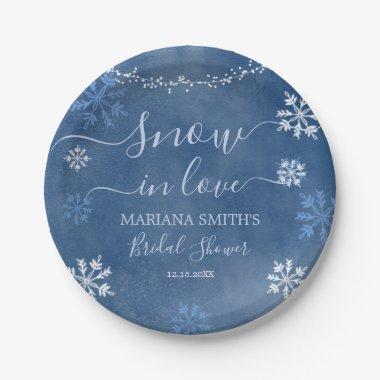 White Blue Snow in Love Snowflake  Paper Plates