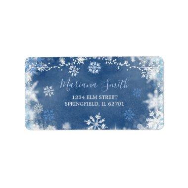 White Blue Snowflake  Address Label