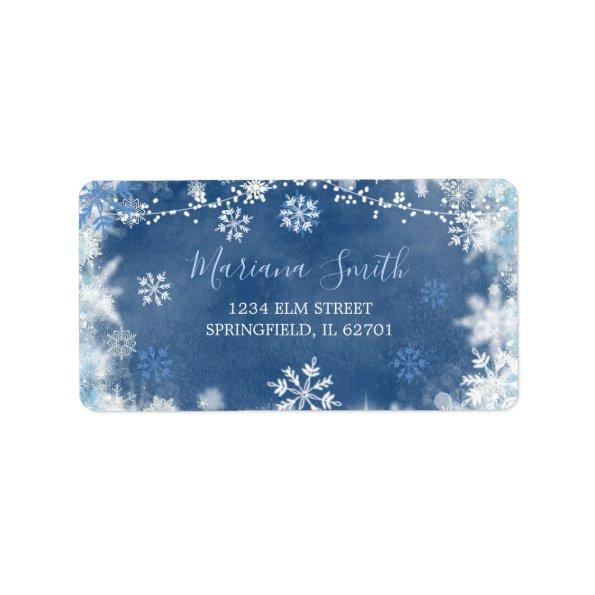 White Blue Snowflake  Address Label