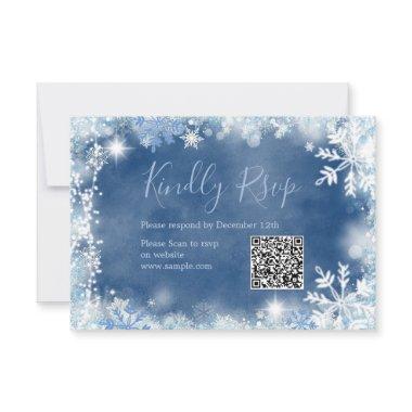 White Blue Snowflake Bridal Shower QR Rsvp Card