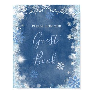 White Blue Winter Snowflake Bridal Guest Book