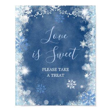White Blue Winter Snowflake Bridal Love is Sweet Poster