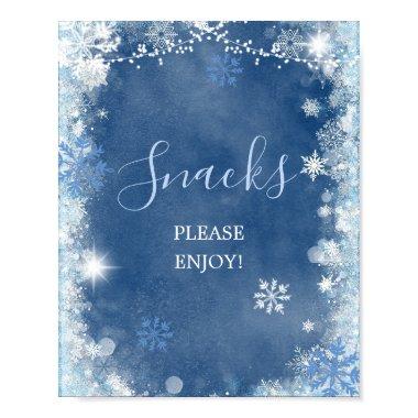 White Blue Winter Snowflake  Snacks Poster