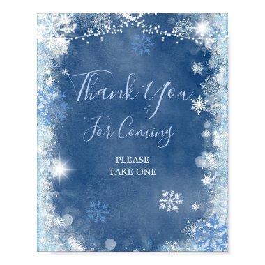 White Blue Winter Snowflake Bridal Thank You Sign