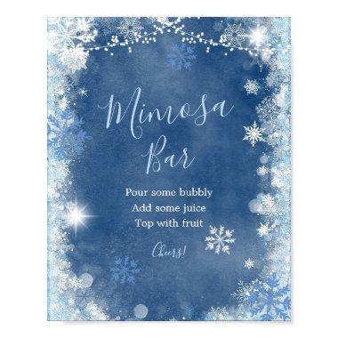 White Blue Winter Snowflake Shower Mimosa Bar Poster
